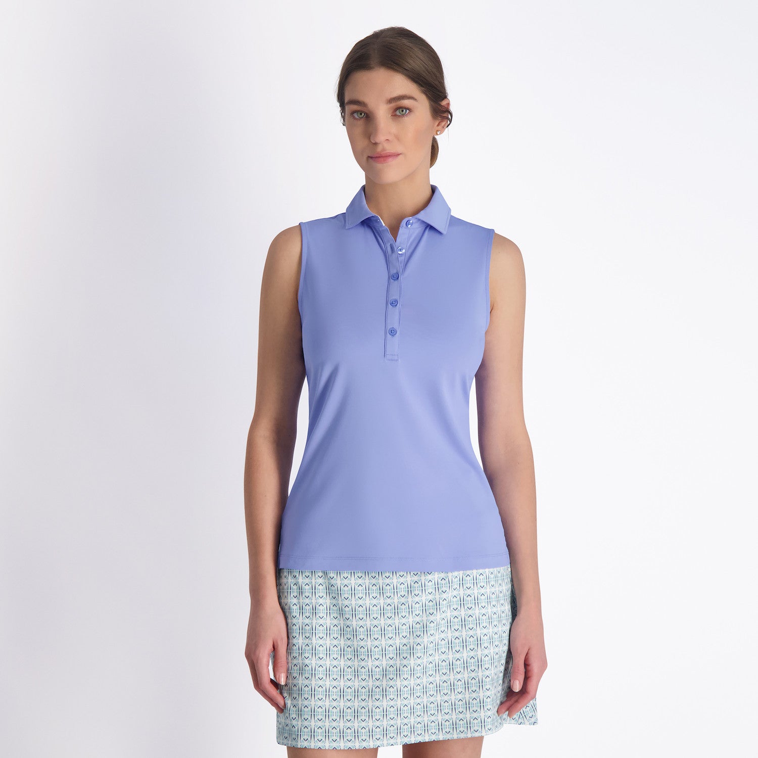 Sleeveless Charlotte Jersey Polo - ISLAND BLUE