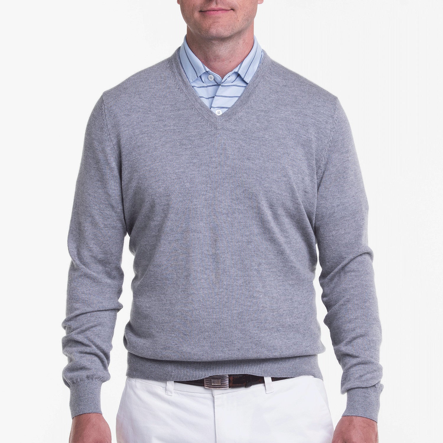 Baruffa Merino V Neck Sweater - LIGHT CHARCOAL