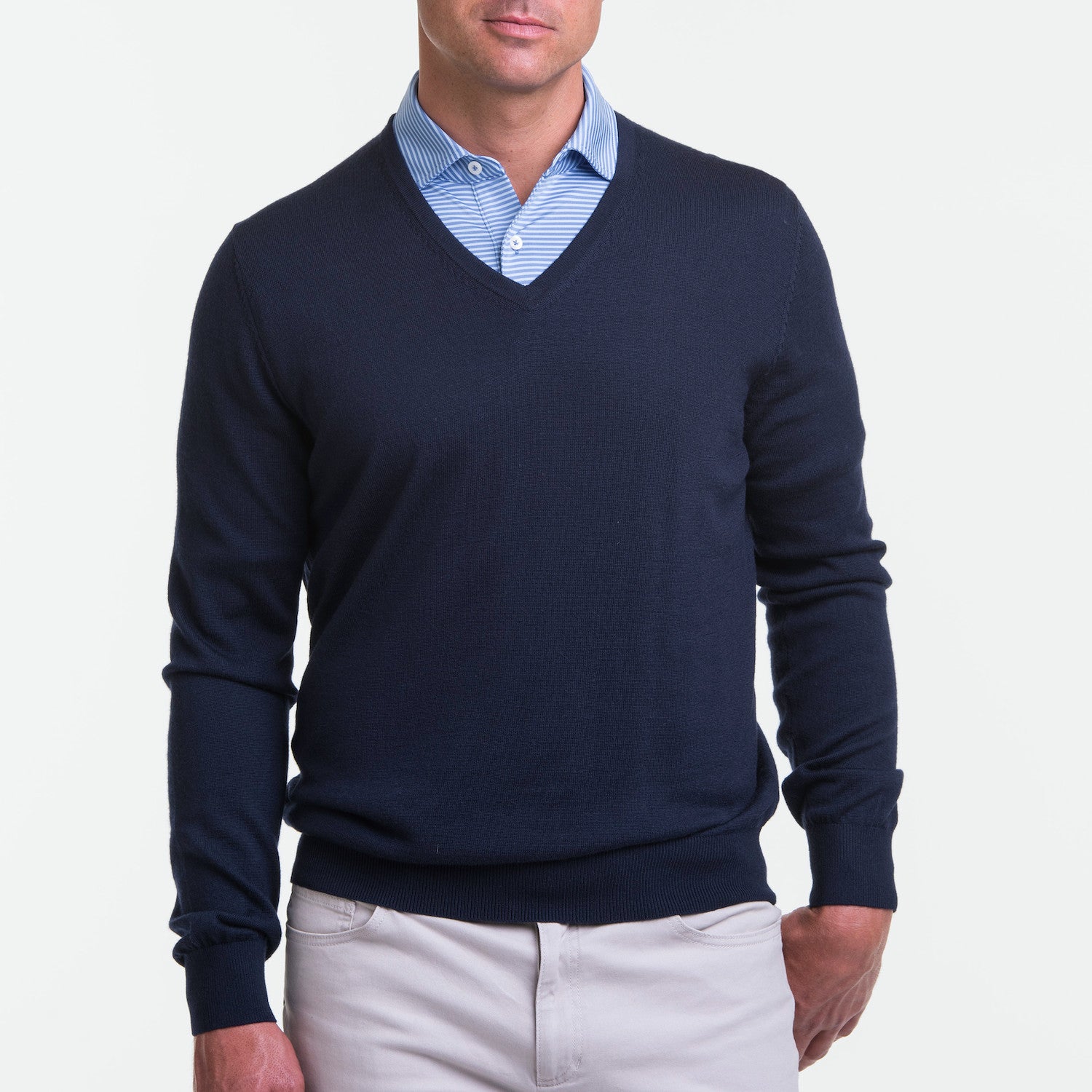 Baruffa Merino V Neck Sweater - NAVY