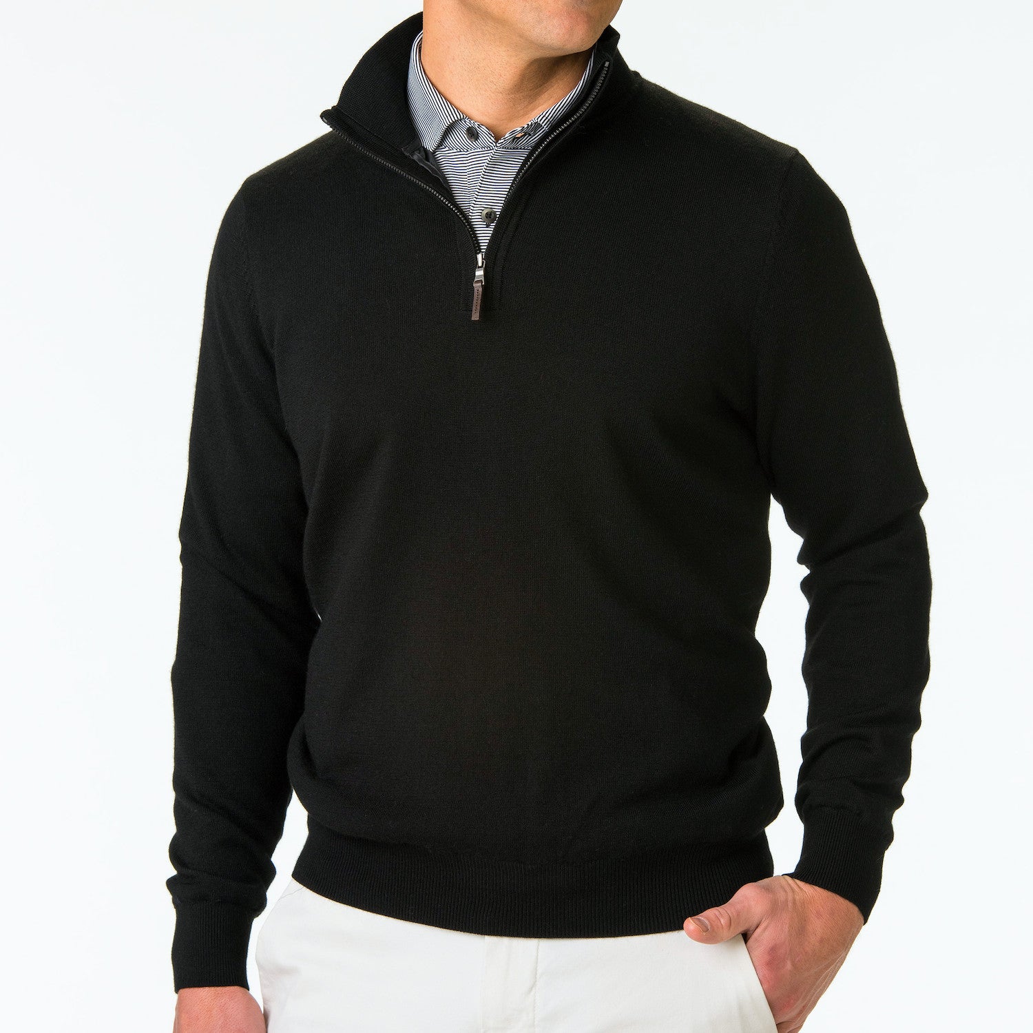 Baruffa Merino Long Sleeve 1/4 Zip Windshirt - BLACK
