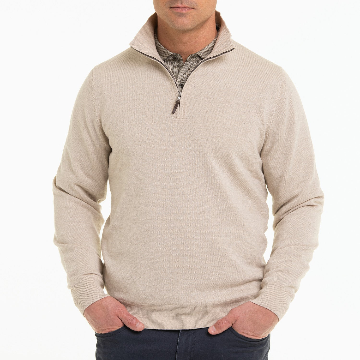 Baruffa Merino Long Sleeve 1/4 Zip Windshirt - ALMOND HEATHER