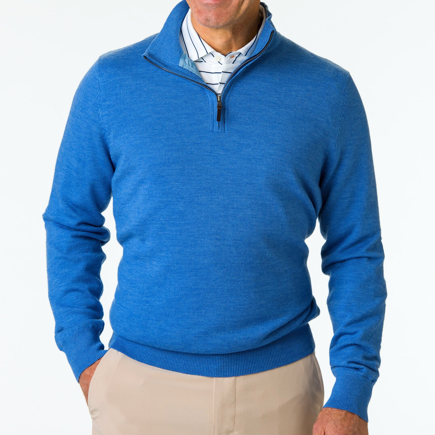 Baruffa Merino Long Sleeve 1/4 Zip Windshirt - HEATHERED BLUE