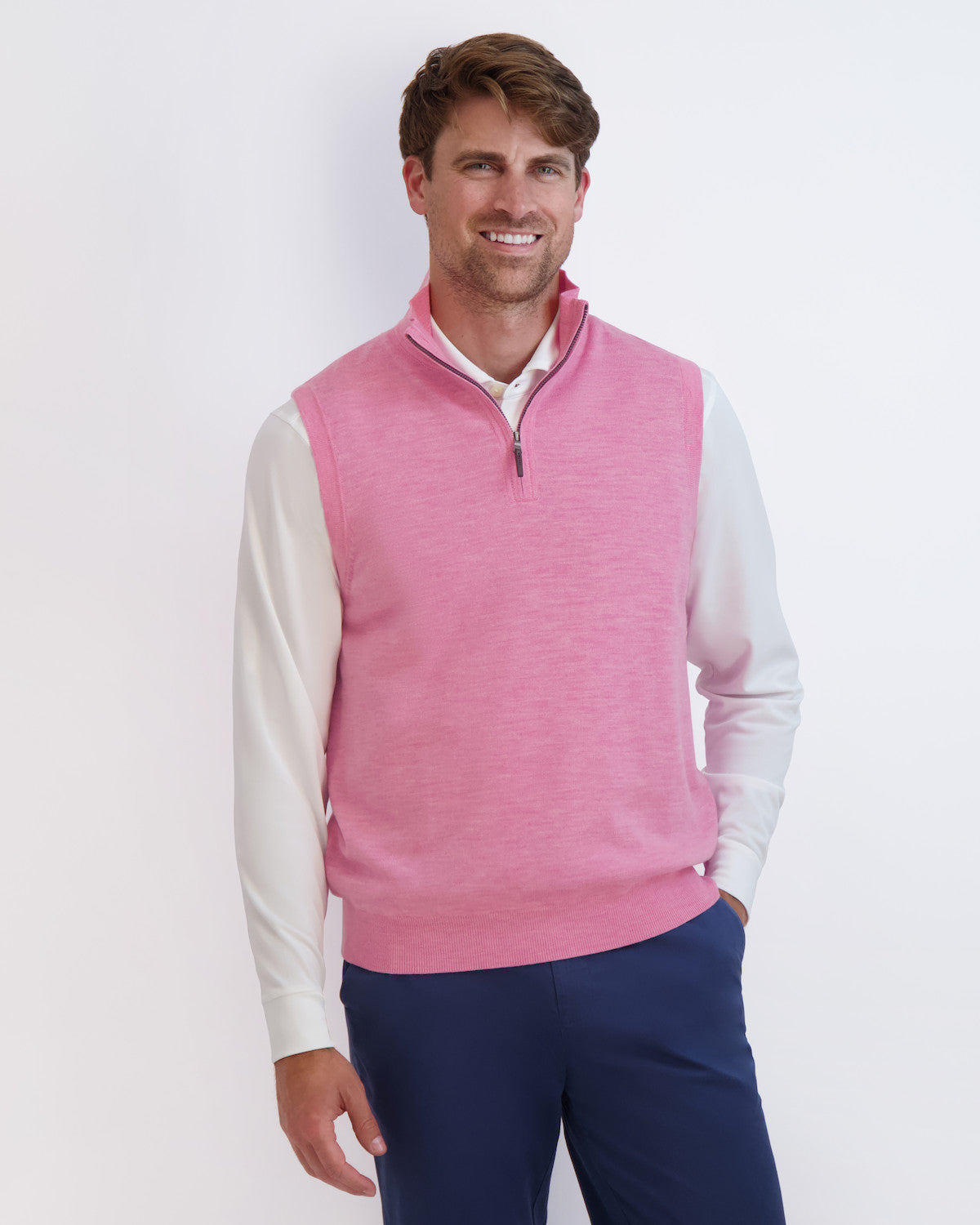 Baruffa Merino 1/4 Zip Windvest - BERMUDA HEATHER