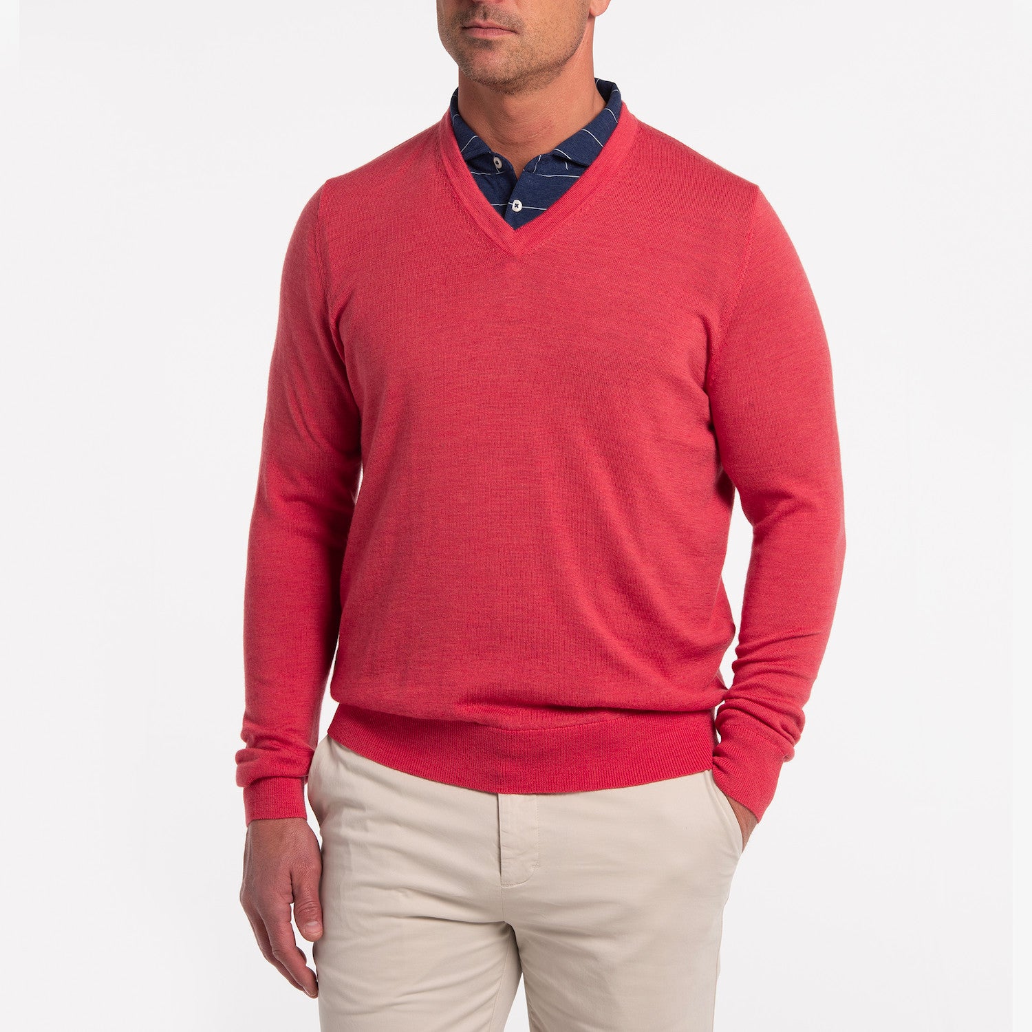 Oshane Merino V neck - CORAL HEATHER