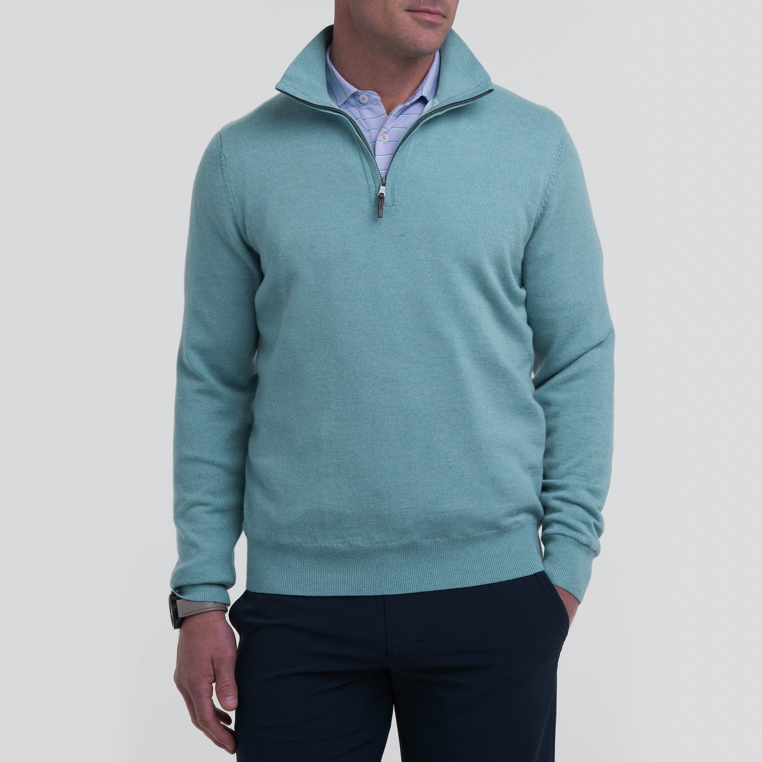 Baruffa Merino Long Sleeve 1/4 Zip Windshirt - BAHAMA HEATHER