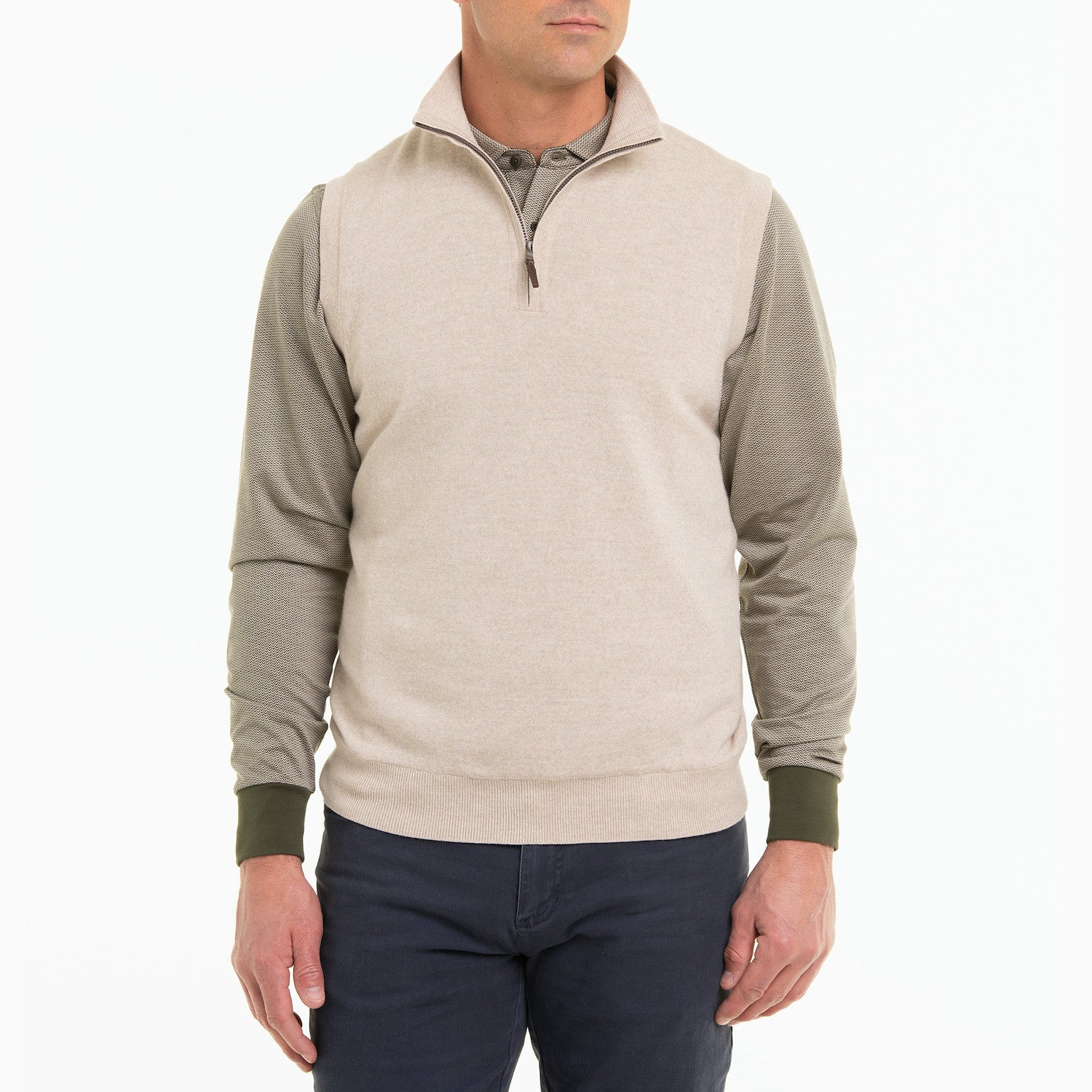 Baruffa Merino 1/4 Zip Windvest - ALMOND HEATHER