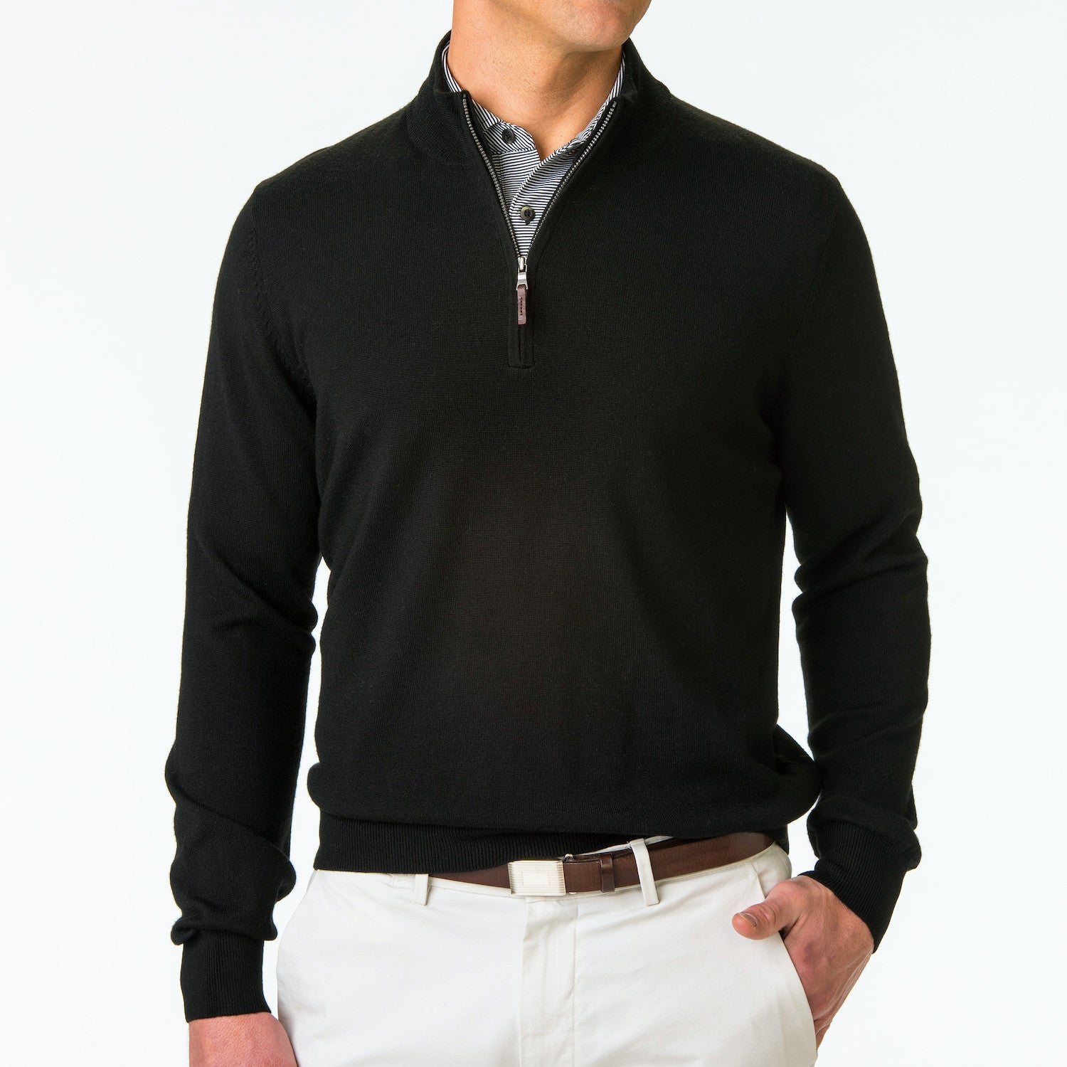 Baruffa Merino Quarter Zip Sweater - BLACK
