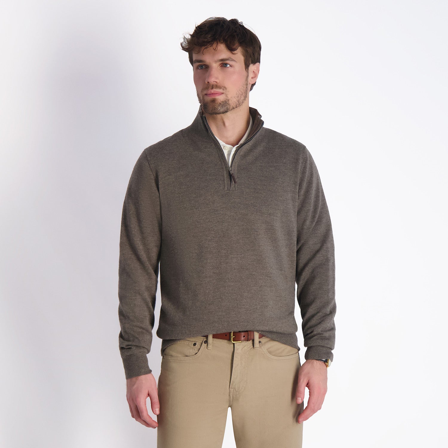 Baruffa Merino Long Sleeve 1/4 Zip Windshirt - TWEED HEATHER