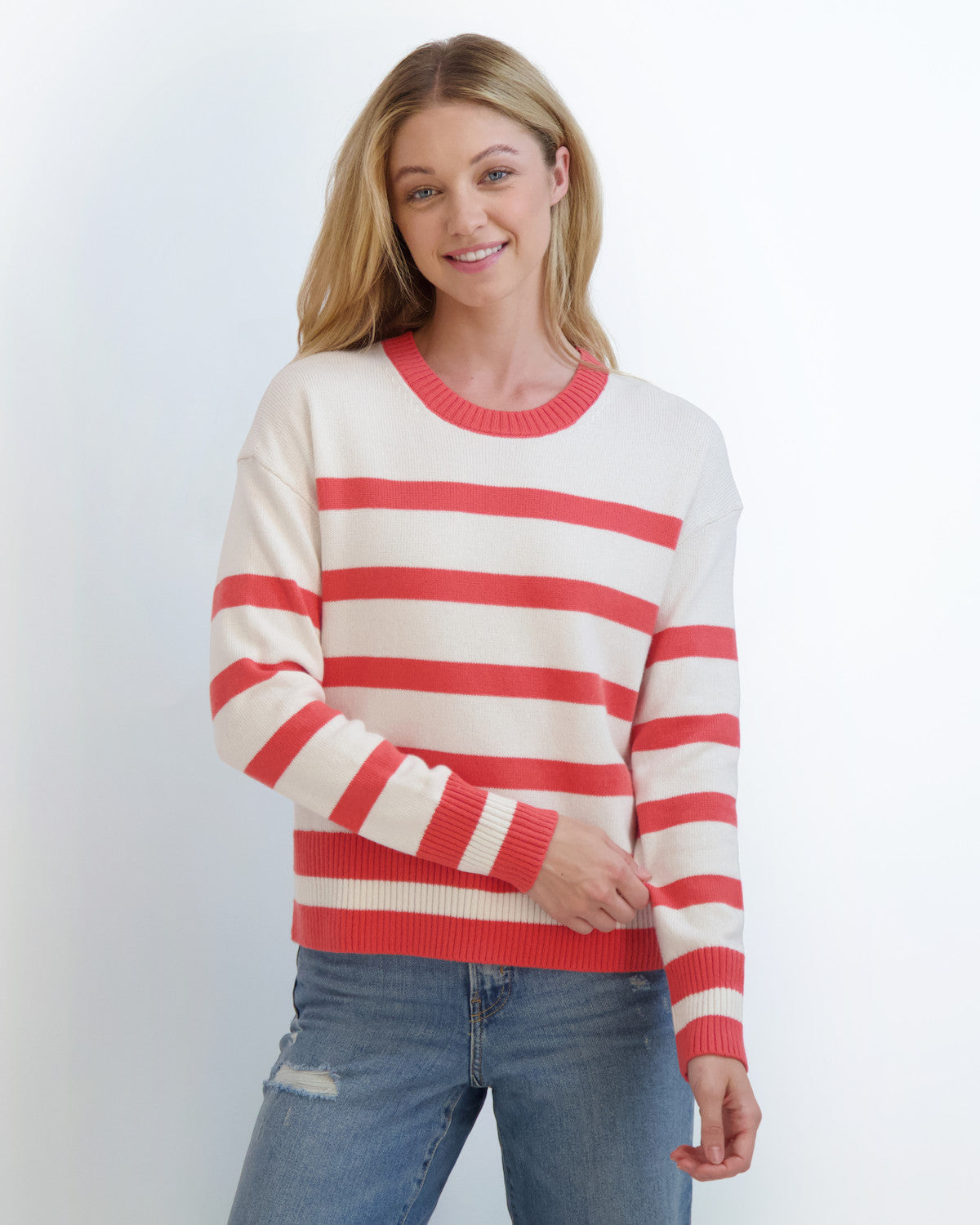 ELLA STRIPE COTTON CREW - SUNKISSED