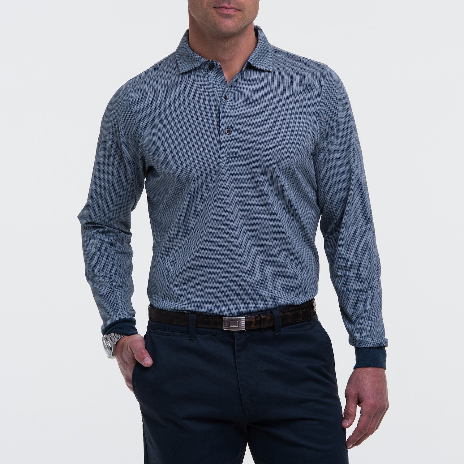 Herringbone Natural Jersey - MARINE HEATHER