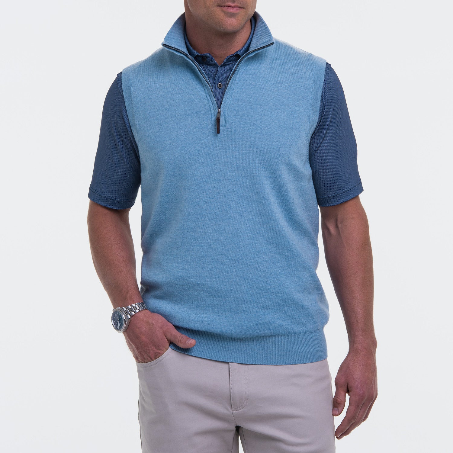 Baruffa Merino 1/4 Zip Windvest - BLUFF HEATHER