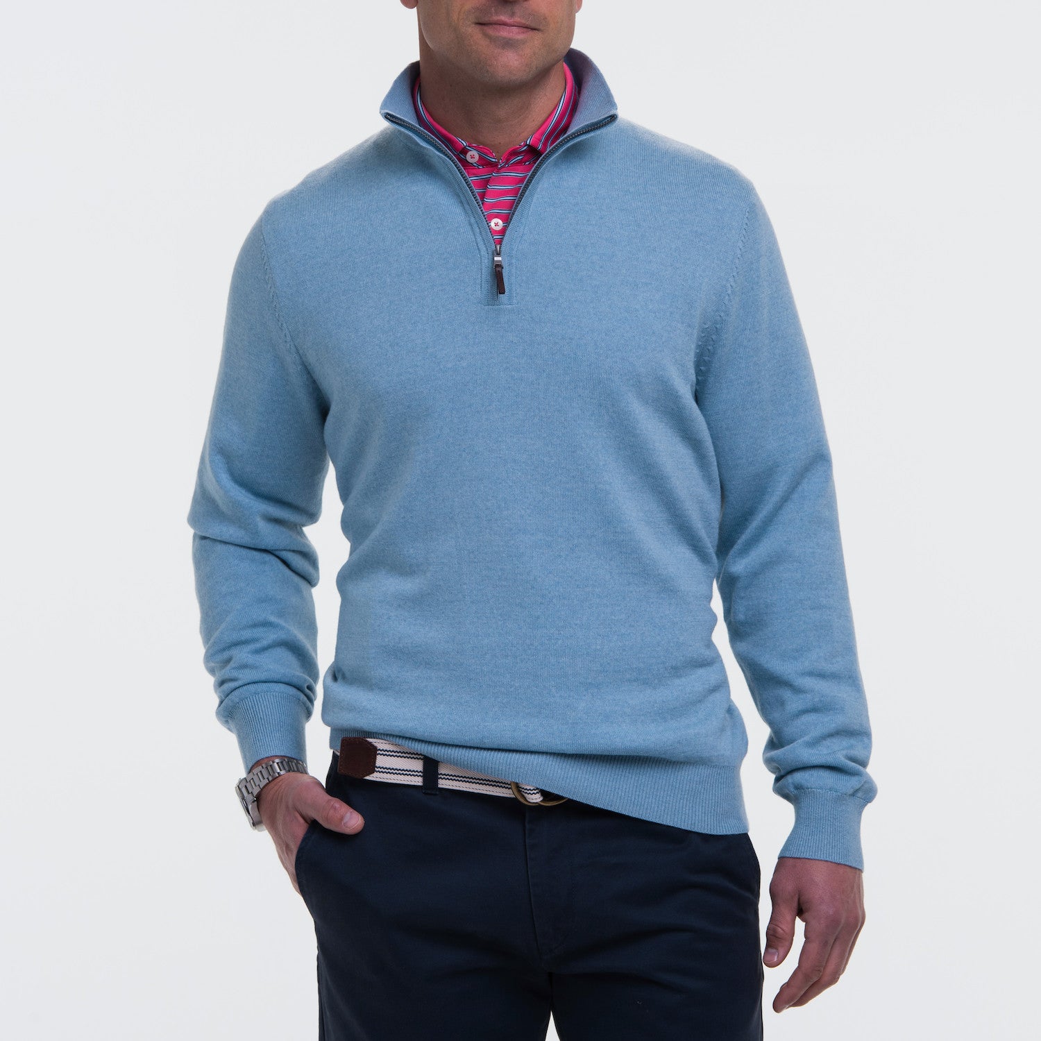 Baruffa Merino Long Sleeve 1/4 Zip Windshirt - BLUFF HEATHER