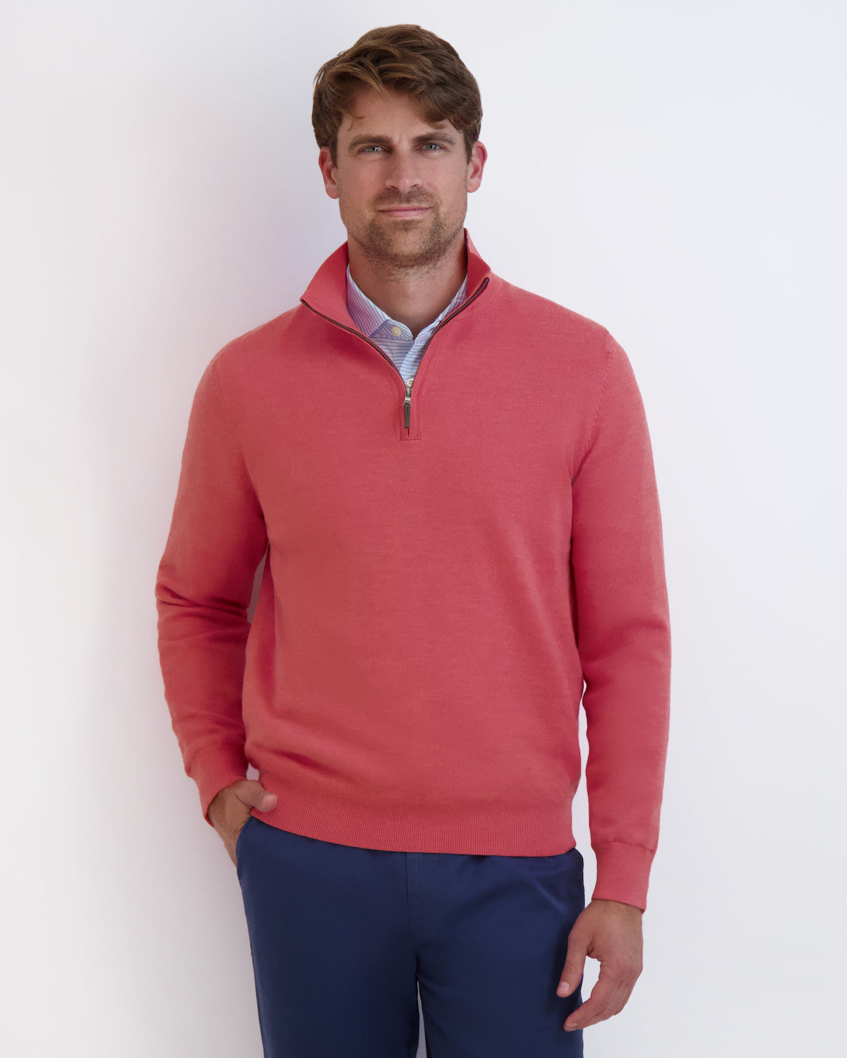 Baruffa Merino Long Sleeve 1/4 Zip Windshirt - CORAL HEATHER