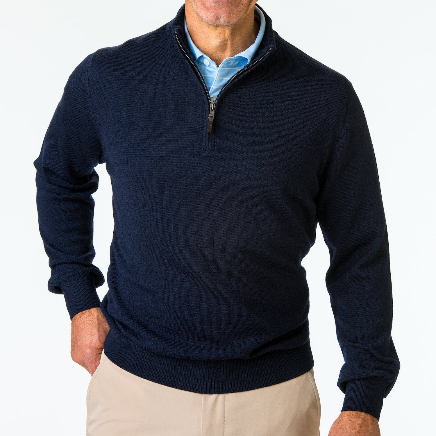 Baruffa Merino Quarter Zip Sweater - NAVY