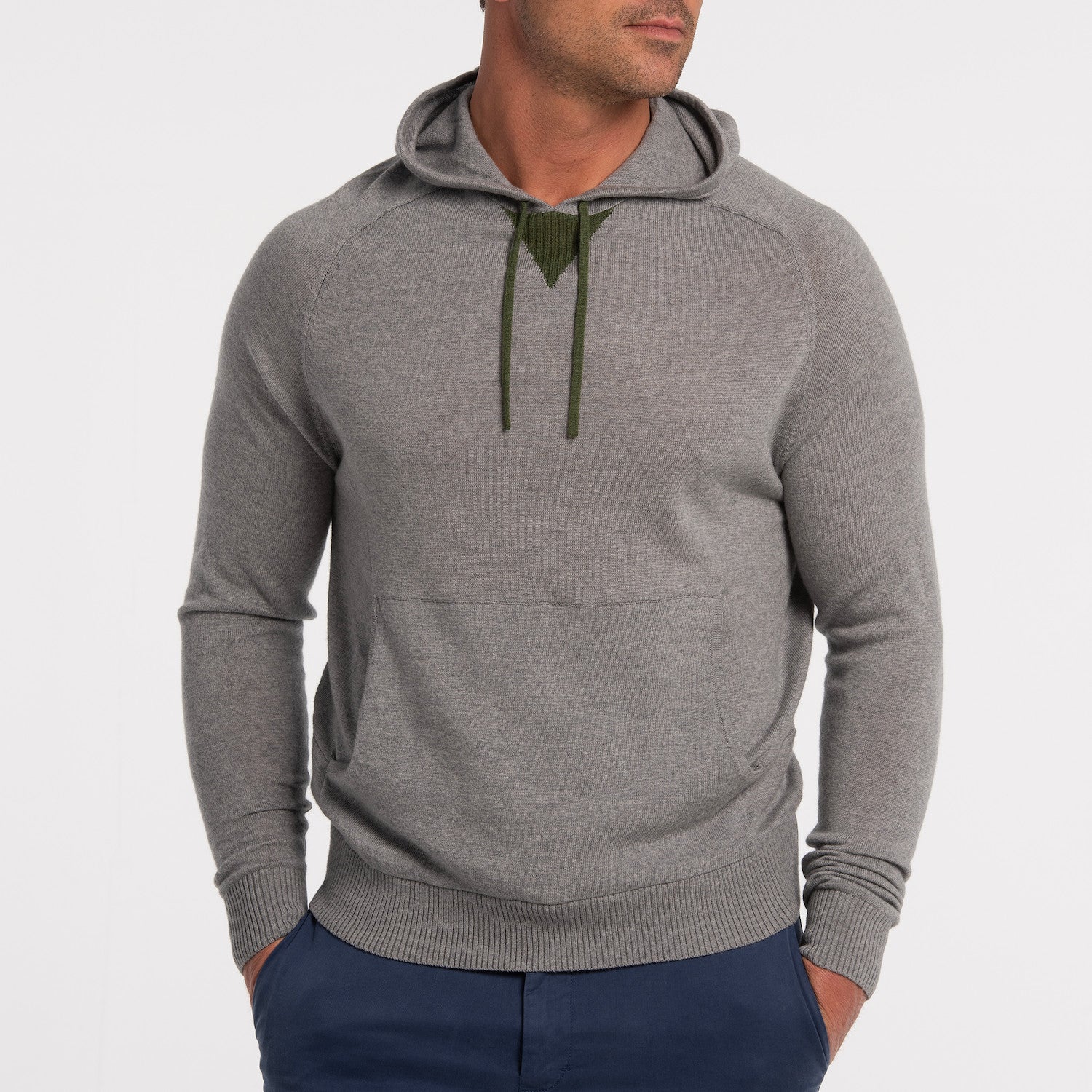 Finn Merino Hoodie - GREY HEATHER/OLIVE