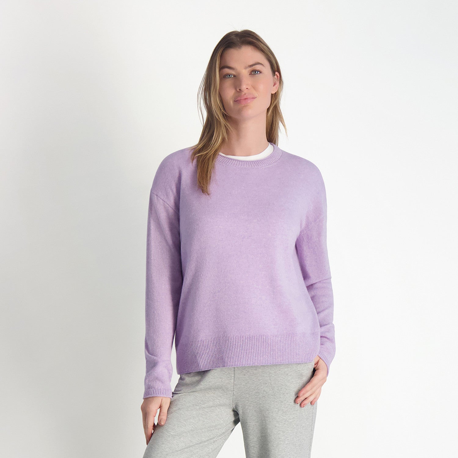 Whitney Cashmere Crew - LILAC HEATHER