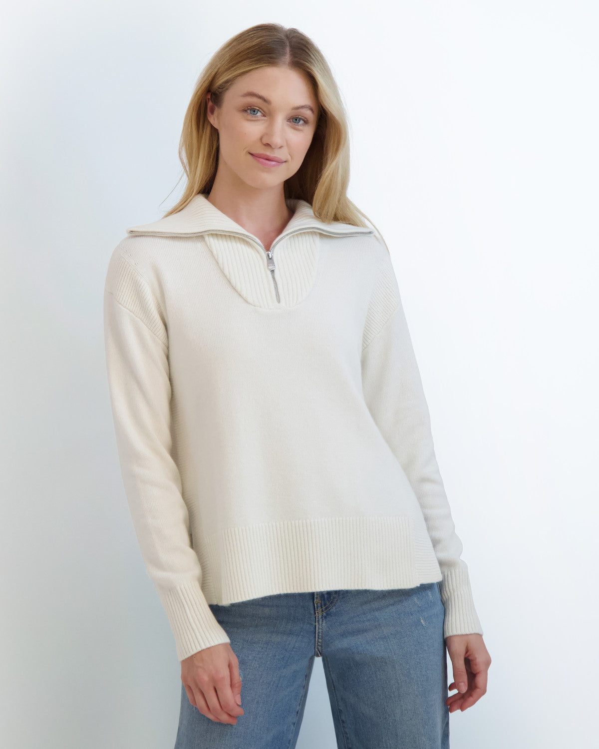 JANE ZIP FUNNEL NECK - SEA SALT